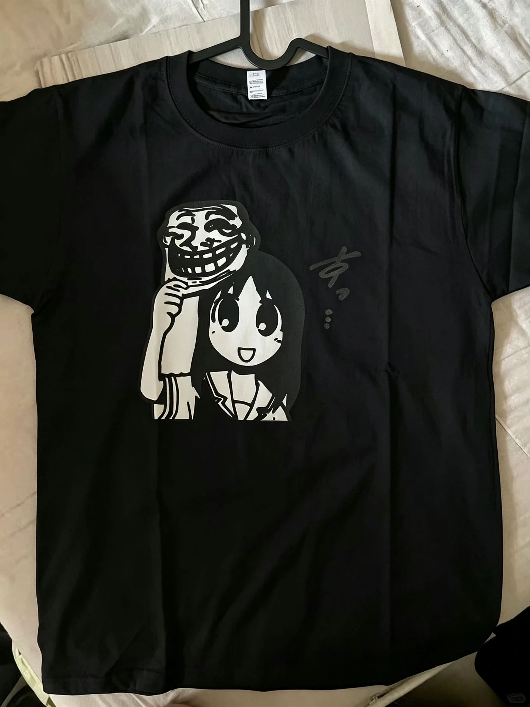 Edgy Viral Meme T Shirt Cute Anime Girl with Troll Face Mask Black Minimal Line Print Ins Trendy Cotton Oversized Harajuku Tops