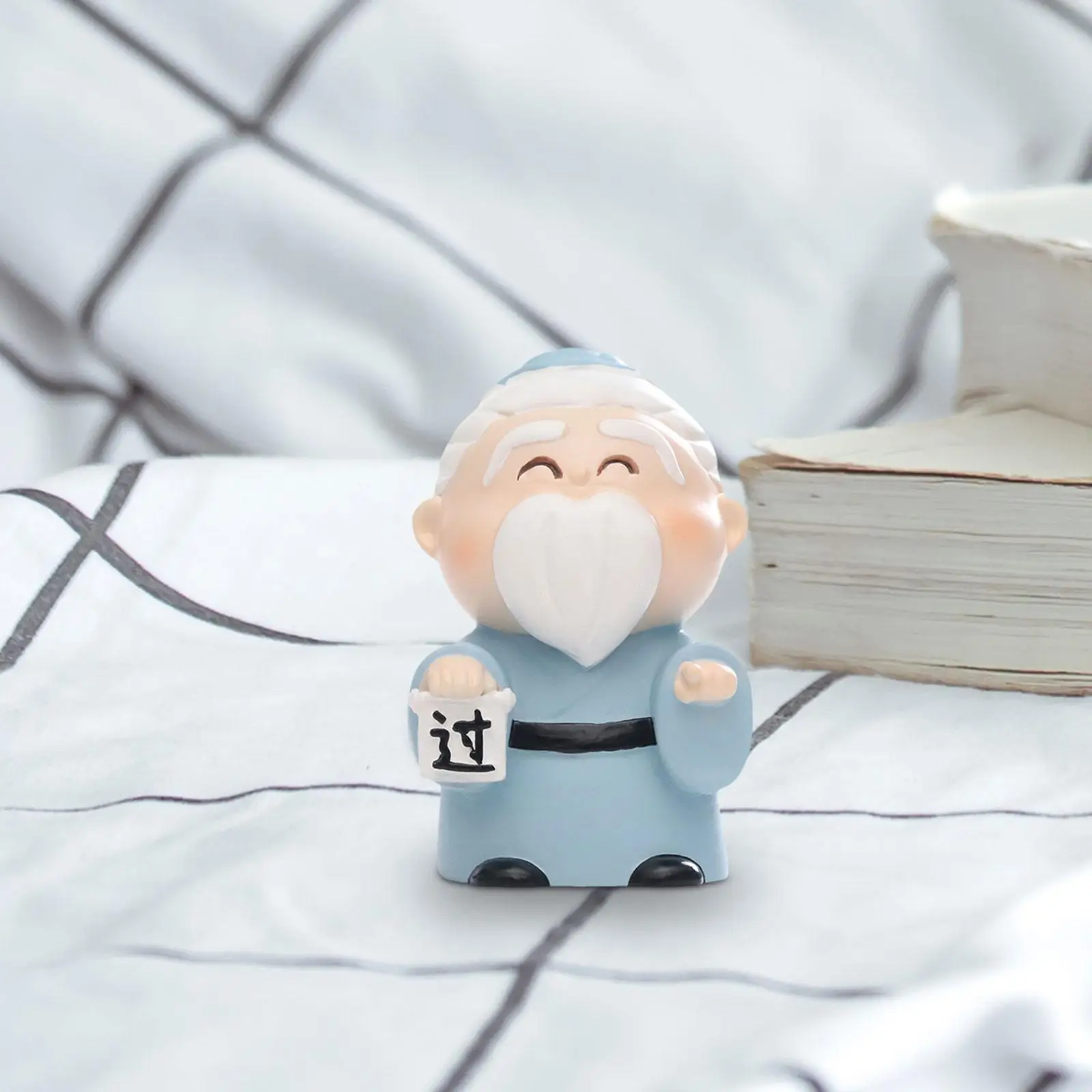Miniature Figurine Confucius Statue Cartoon Collectible Small Sculpture Desktop Ornament for Spring Festival Bedroom Desk