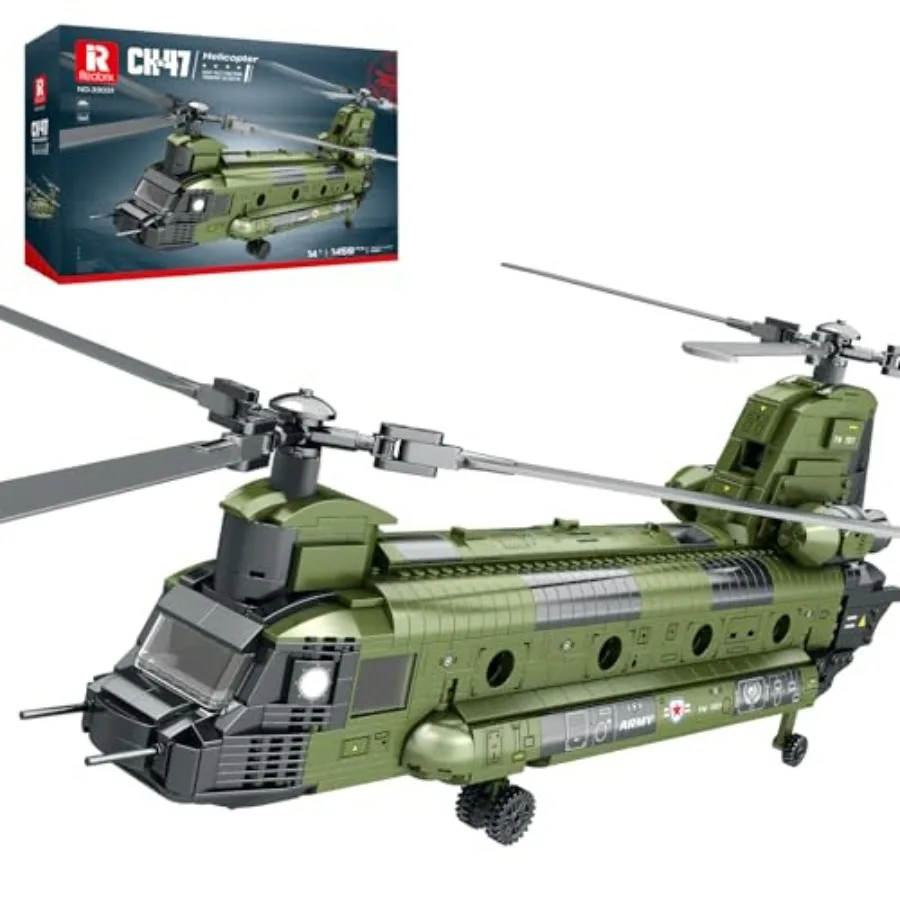 

Reobrix CH-47 Helicopter Building Set Military Helicopter Toy Aircraft Model Kit Grey Plastic 33031 Ideal Airplane Toy Gifts fo