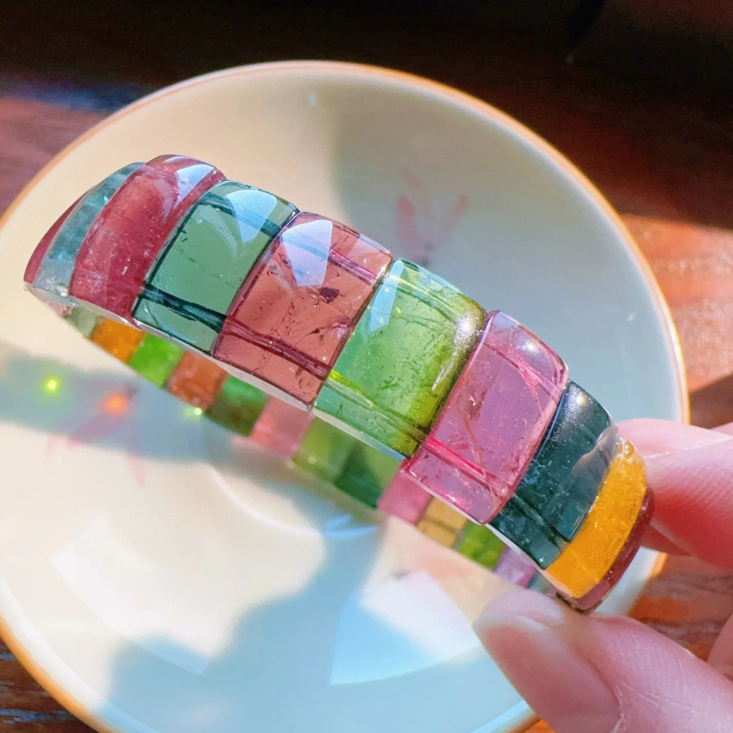 

Natural Colorful Tourmaline Clear Beads Bracelet 13.4/8/4.3mm Brazil Green Red Watermelon Tourmaline Women Men AAAAAAA