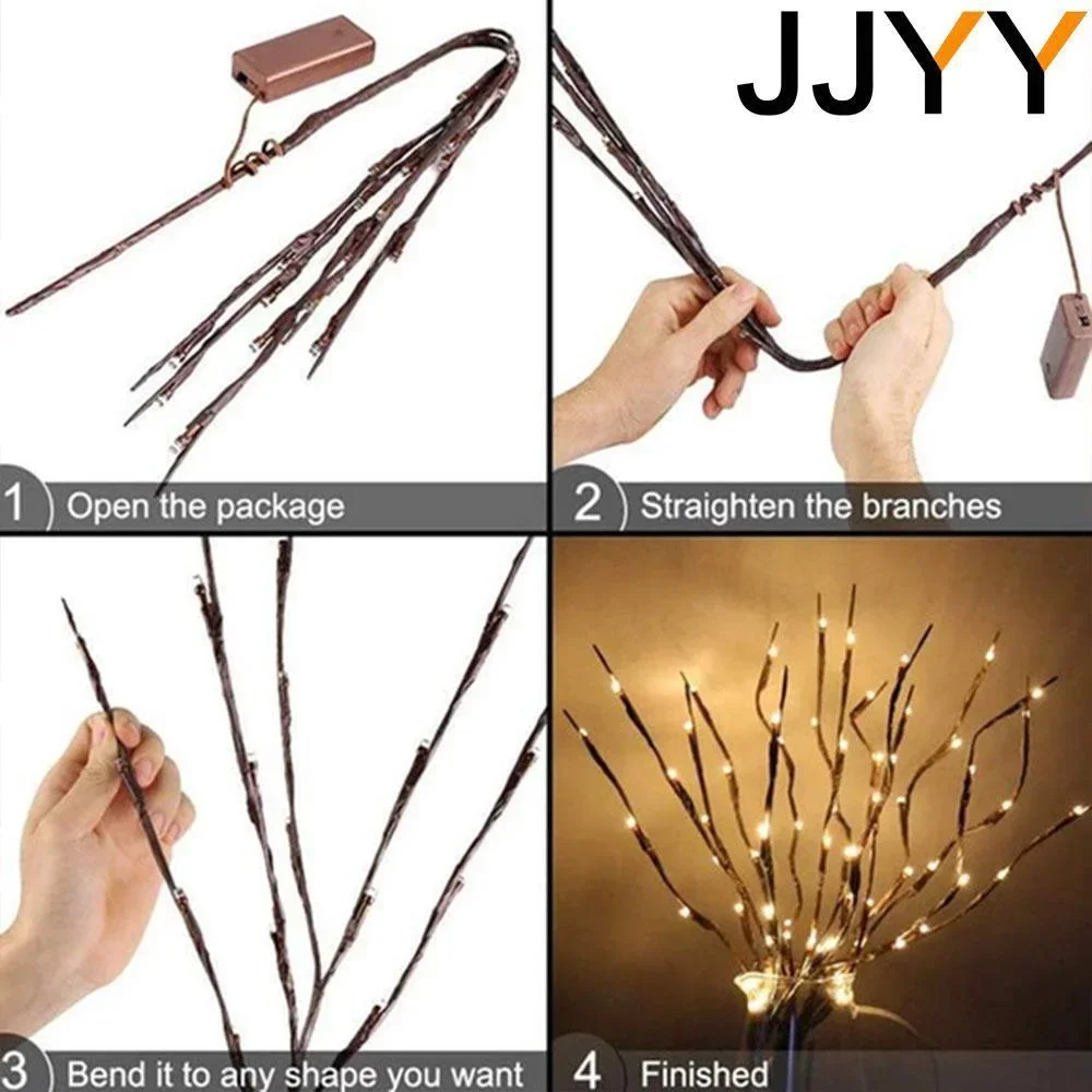 Battery-Powered LED Christmas Tree Branch Light - Bendable, High-Quality, Multi-Color, Home & Party Decor, 20 LEDs