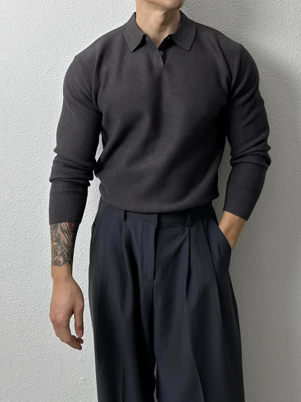 

Soft Knitted irt Men's Loose Fit Comfortable Skin-friendly Casual Sle Polyester Fiber Long Sve Autumn Faion