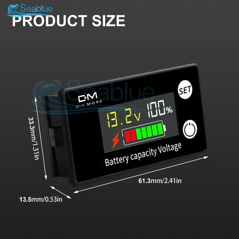 Indicador de capacidad de batería LCD 6133A, indicador de temperatura CC 8V-100V, resistente al agua opcional, medidor de voltímetro de plomo ácido