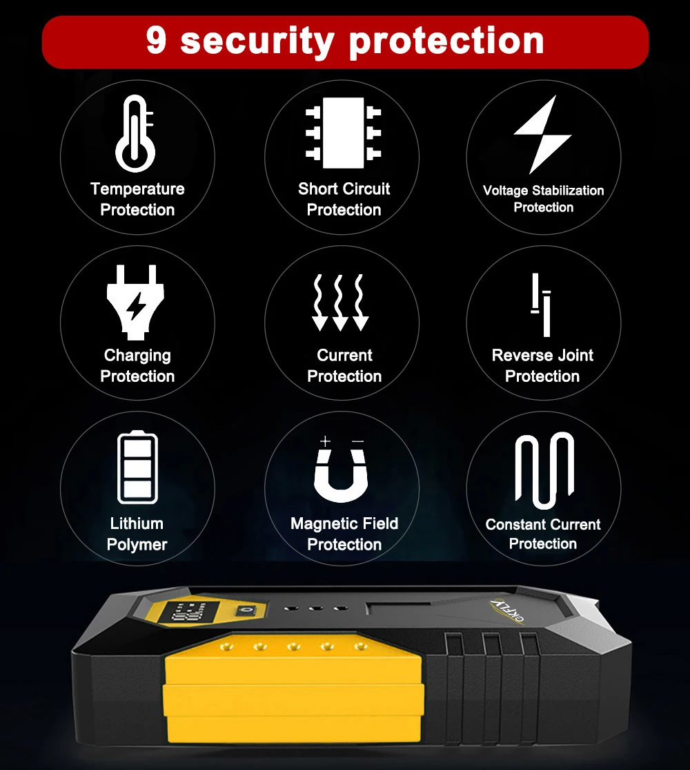 GKFLY 3000A Tragbarer Auto-Starthilfe 59,2 Wh Power Bank Auto-Booster-Ladegerät 12 V Startgerät Benzin Diesel Auto-Booster Buster – Detail 5