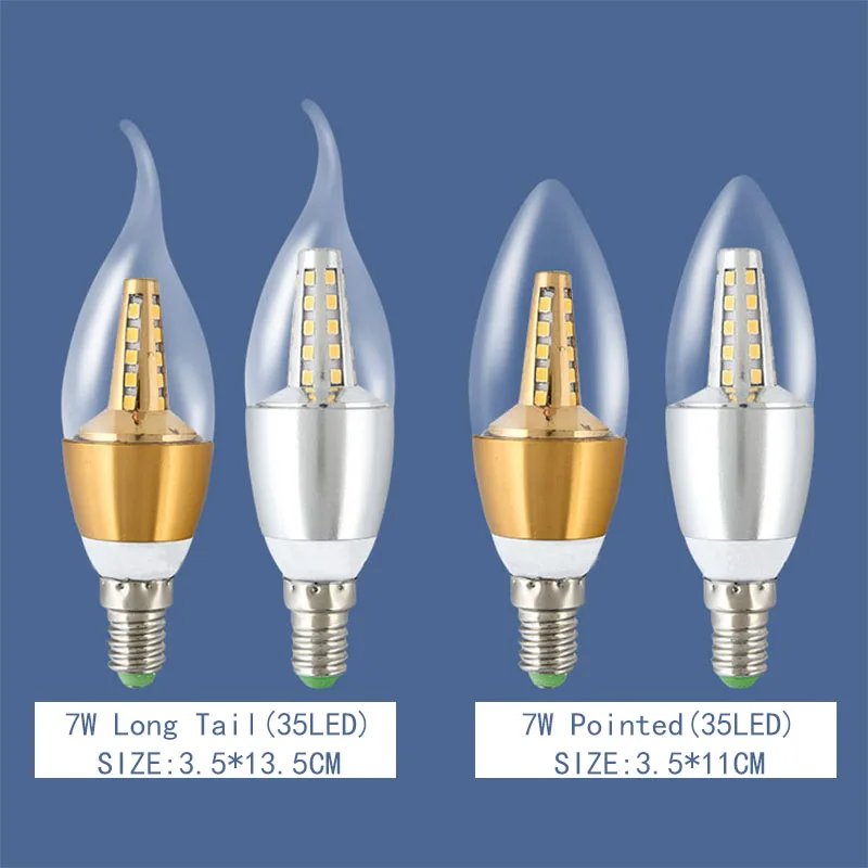 LED Bulb Candle E14 E27 5W 7W 9W 12W Silver Golden Aluminum light AC 220V Lamp Cool Warm White Lampada Bombillas Lumiere Lamp