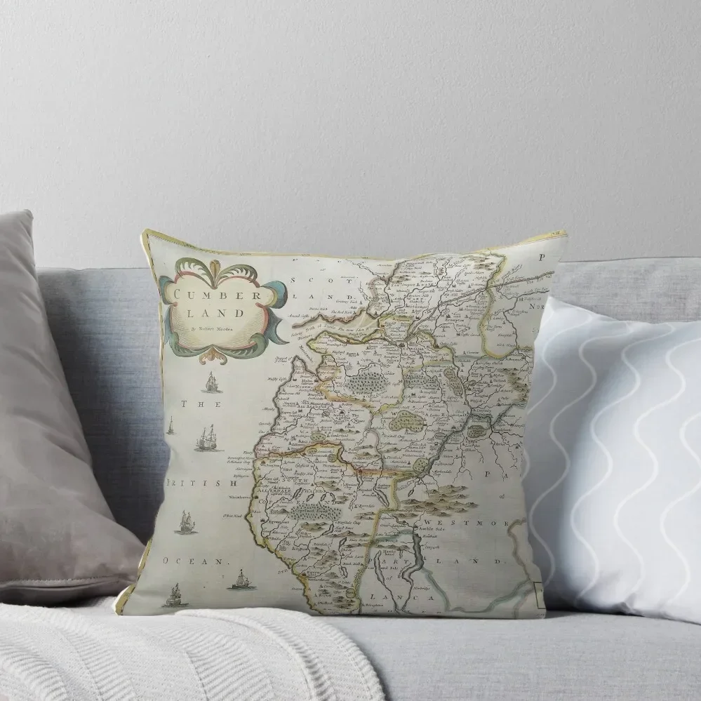 Lake District Landscape Collection - Cumberland Morden Map 1722 Throw Pillow pillow cover luxury Cushions Pillow