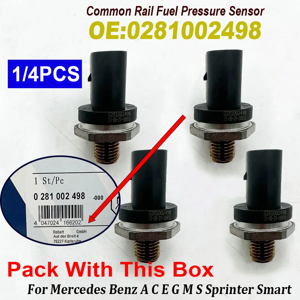 1/4PCS High Quality 0281002498 41537528 Diesel Fuel Rail High Pressure Sensor For M-ercedes-Benz A C E G M S Sprinter Smart