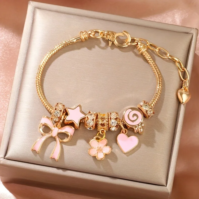 Adjustable Heart Shaped Bracelet Women Bow Heart Shaped Fashion Bracelet Jewelry Daily Accessories Valentine Day Gifts