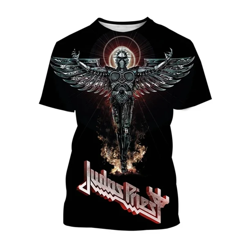 Men's T Shirt Funny Metal Judas Priest Band 3D Print Tee Hip Hop Trend Harajuku Streetwear Casual O-neck Loose Short Sleeve Tops