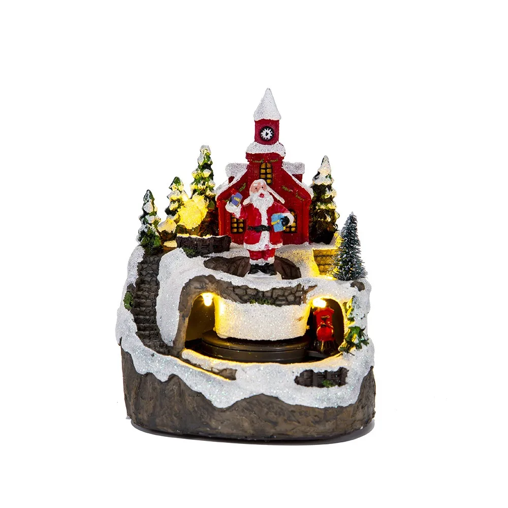 Funny Resin Christmas Luminous Music Box Easy to Use Exquisite Snow House Music Box Vivid Christmas Luminous House Kids