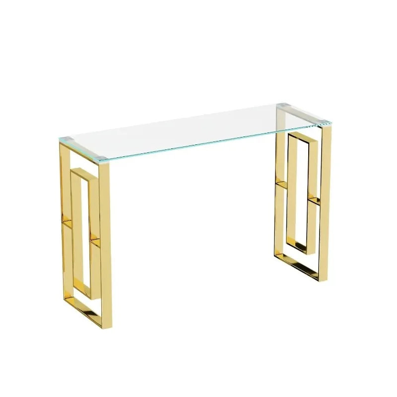 

Modern Glass Console Table Metal Frame Tempered Glass Top Narrow 47" Hallway Living Room Office Decor Golden, Customized