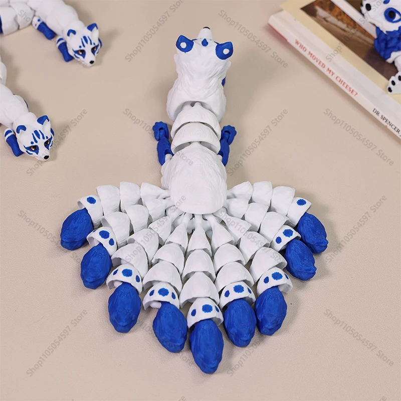 โมเดลสัตว์จิ้งจอกพิมพ์ 3 มิติ ของเล่นจิ้งจอกห้าหางน่ารัก จิ้งจอกเก้าหาง ข้อต่อขยับได้ ของเล่นตกแต่ง ของขวัญ