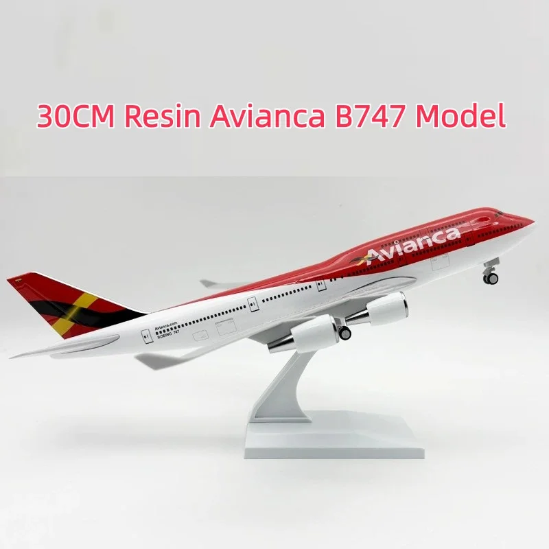 Kit de modelo de avião de resina Avianca B747 em escala 1/240 com suporte e rodas ou presentes ou decorações para entusiastas da aviação adulta