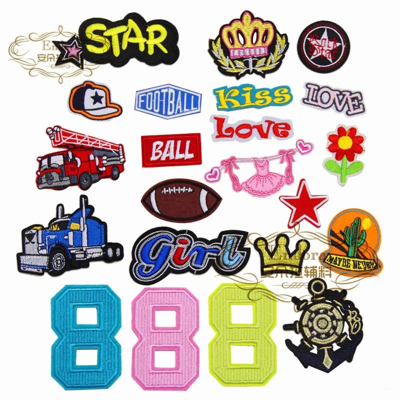 2018 New arrival 10 pcs Boy girl numbers love Embroidered patches badge iron on cartoon Motif Applique embroidery accessory diy