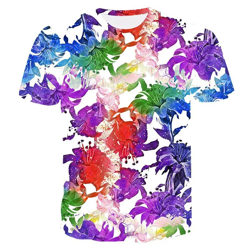 3D Digital Printed Men's T-shirt with Natural Plants, Rose Flowers, Casual Round Neck Short Sleeved Shirt