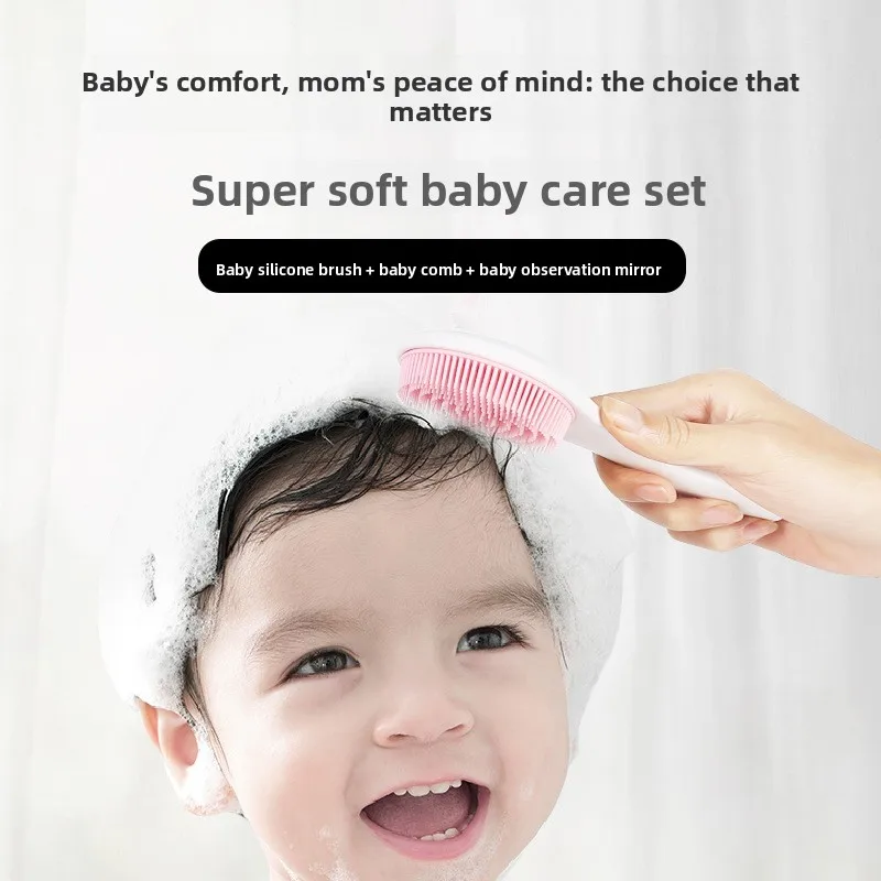 Baby Silicone Bath Brush Baby Multi functional Silicone Hair Wash Brush with Comb Bath Massage Brush