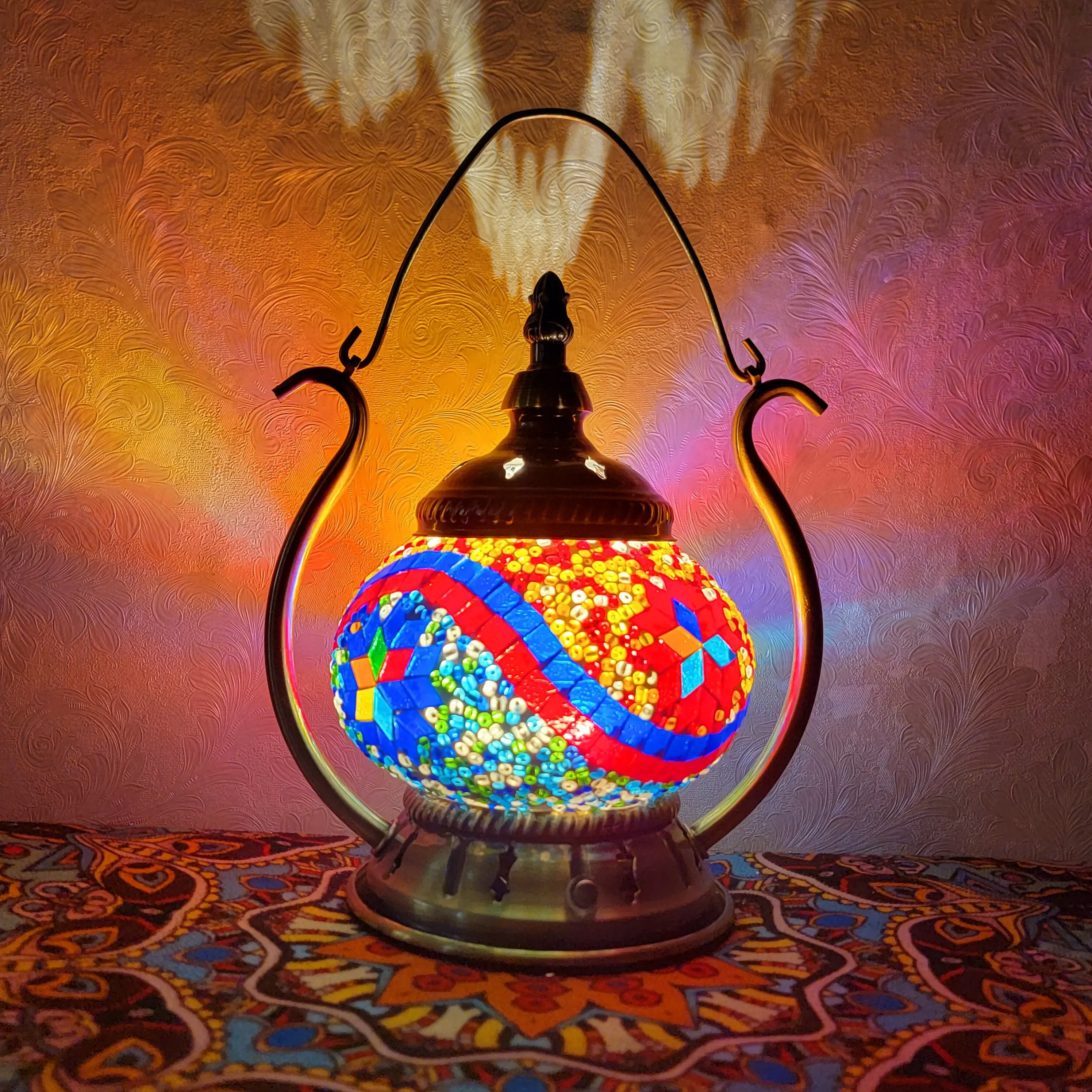 Exotic Mosaic Bedroom Romantic USB Charging Camping Turkish Portable Desk Lamp