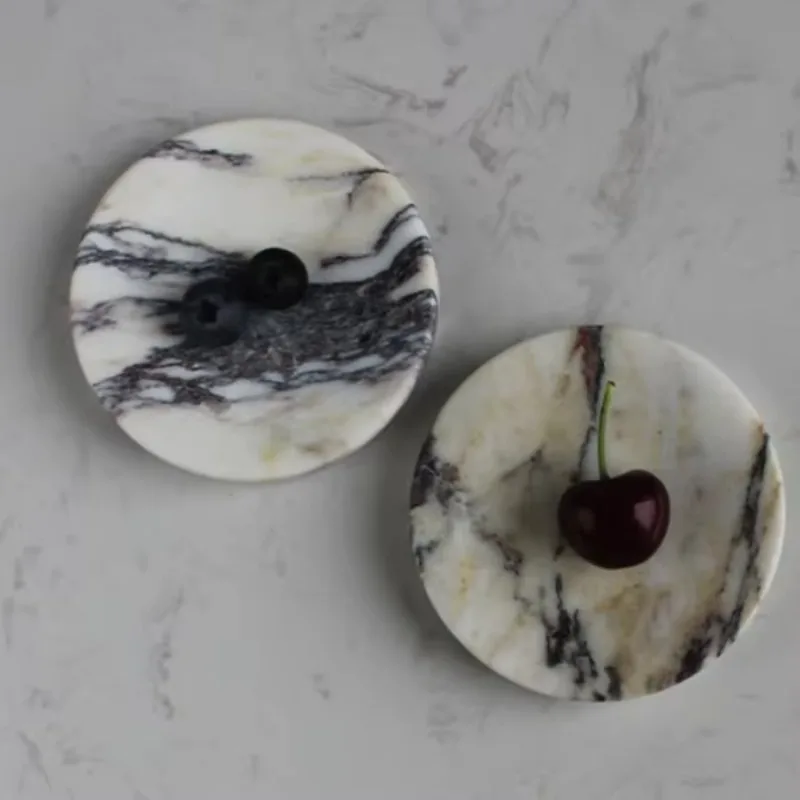 1pc Natural Stone Crafts Italian Calacatta Viola Marble Soap Dish Round Small Jewelry Trinkets Tray Sponge Holder for Bathroom