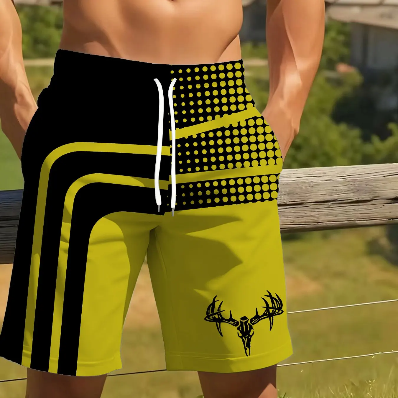 

2026 New Deer Skull Hunting Beach Shorts Men's Quick Drying Shorts Are Suitable for Daily and Training Wear Y2k