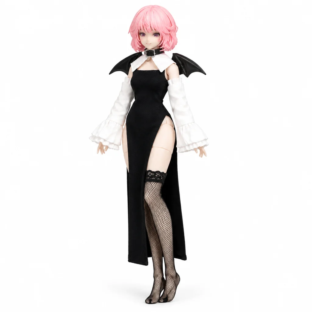 Black High Slit Cheongsam Suit with Little Devil Wings 12 Points BJD Snail Shell Erin Iron Machine Girl Style for Cosplay