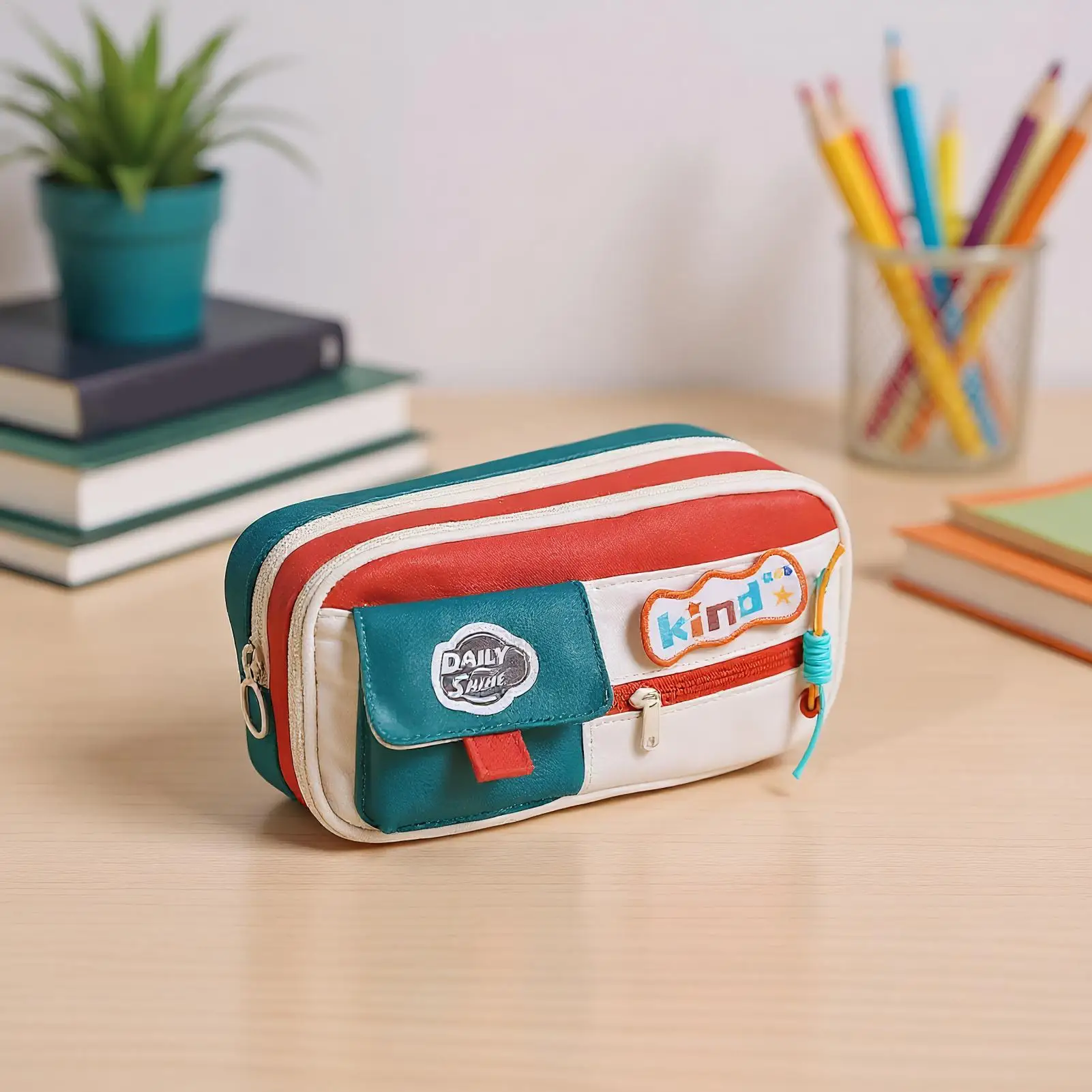 مقلمة مدرسية مقلمة جمالية عتيقة بسحّاب منظم سعة كبيرة لرسم قلم مكياج تلوين قرطاسية