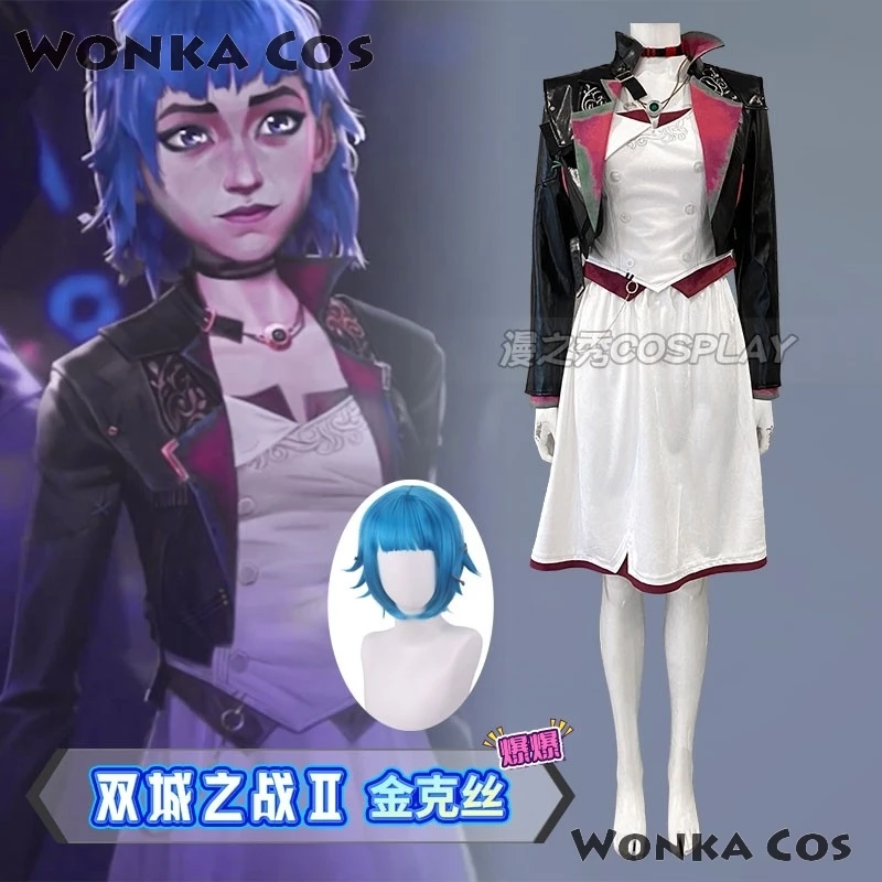 

Arcane Jinx Cosplay Fantasy Women Dress Coat Costume Game LOL Disguise Young Jinx Wig Roleplay Outfit Halloween Carnival Clothes