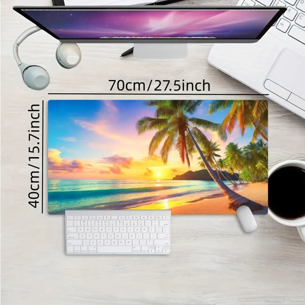 Summer Tropical Seaside Beach Desk Mat, Anti Slip Rubber Large Mousepad, Coconut Tree Ocean Landscape Table Pad