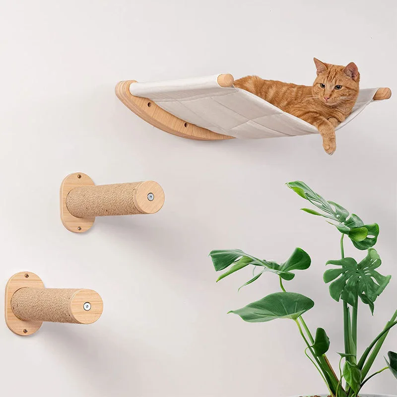 

Shengfeng Solid Wood Wall Cat Climbing Frame with Scratcher Bed Springboard Ladder-Integrated Design for Cats