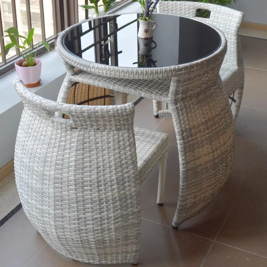 Outdoor small coffee table rattan chair three-piece set rock slab one table and two chairs balcony table and chair leisure combi