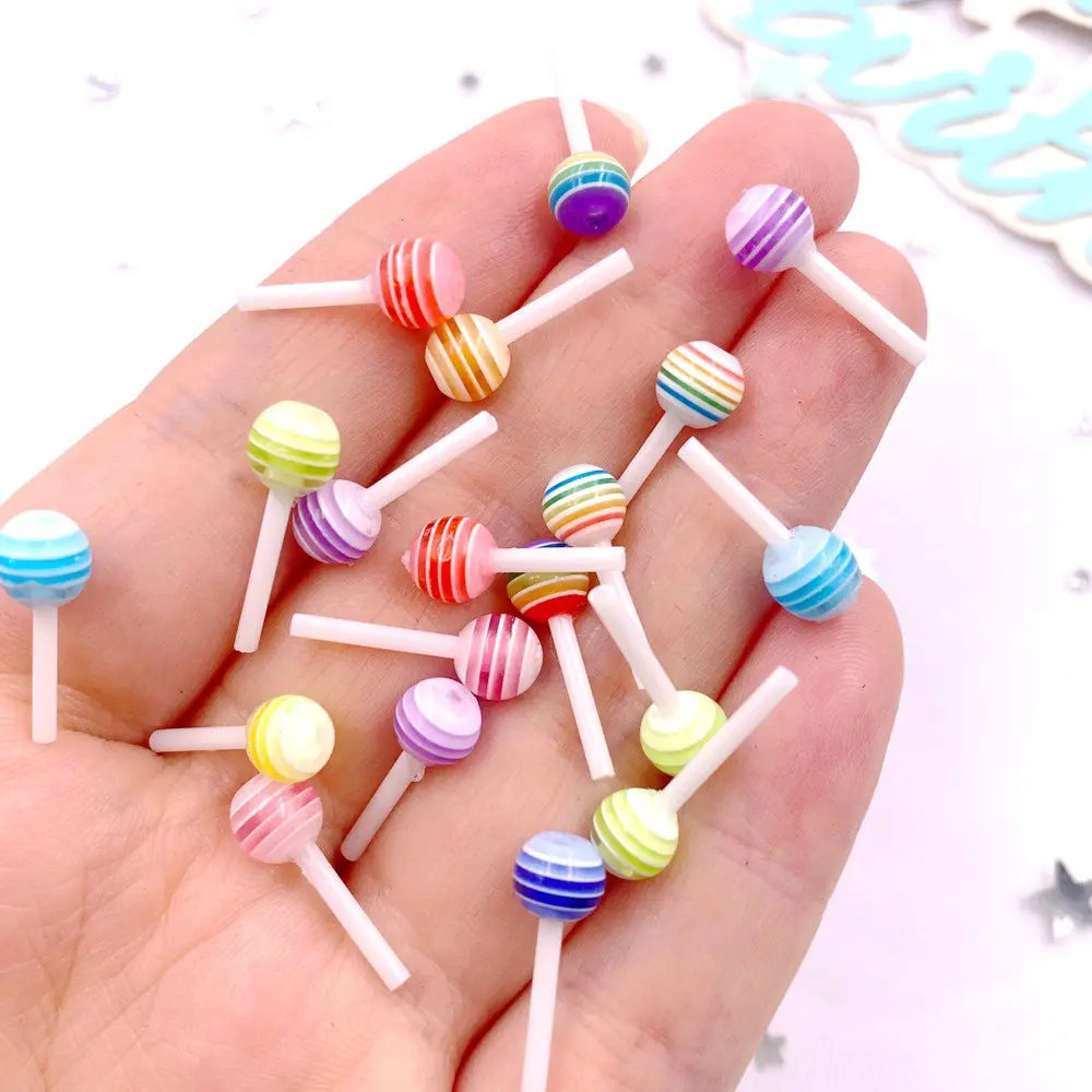 Resin Kawaii Colorful 3D Mini Lollipop Flatback Cabochon Stone 30PCS Scrapbook DIY  Decor Home Candy Food Figurine Crafts  OH653