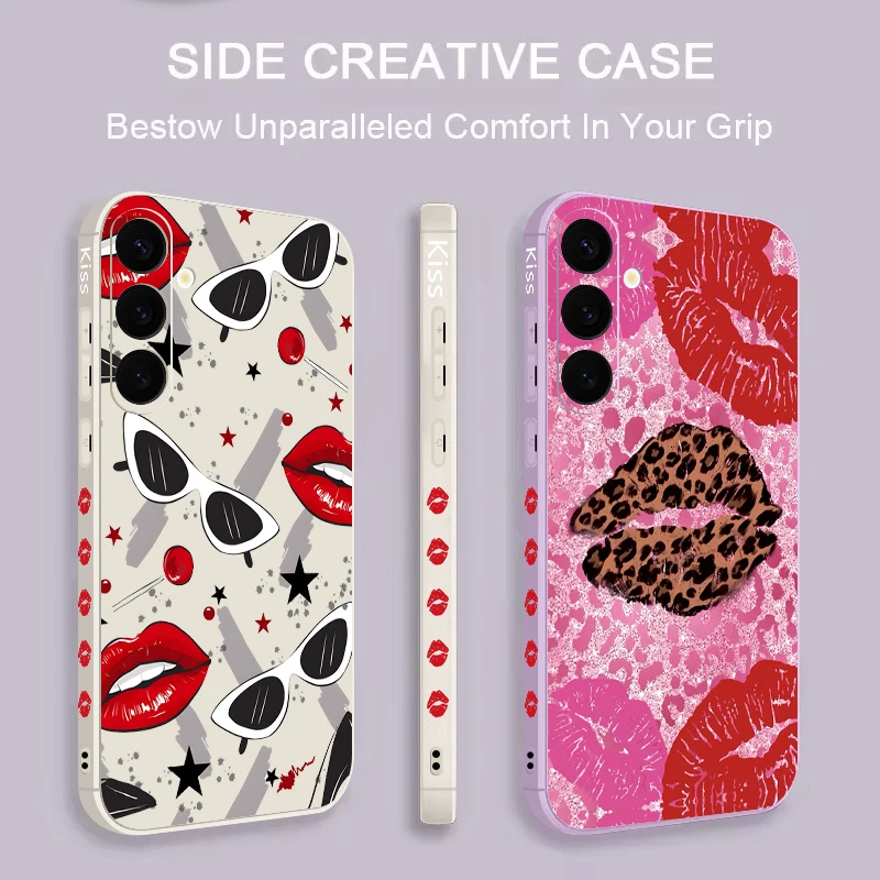 Fashion Kiss Lips Print Case For Samsung S26 S25 Ultra S24 Plus S23 S22 S21 FE A15 A16 A17 A35 A36 A37 A54 A55 A56 A57 5G Cover