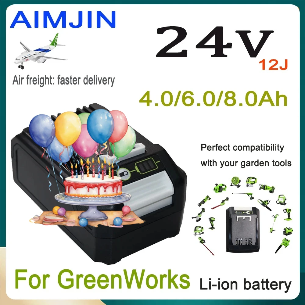 Applicable GreenWorks 24V 12J Power Tools  4000/6000/8000mAh Lithium Battery，Perfect compatibility with your electric tools