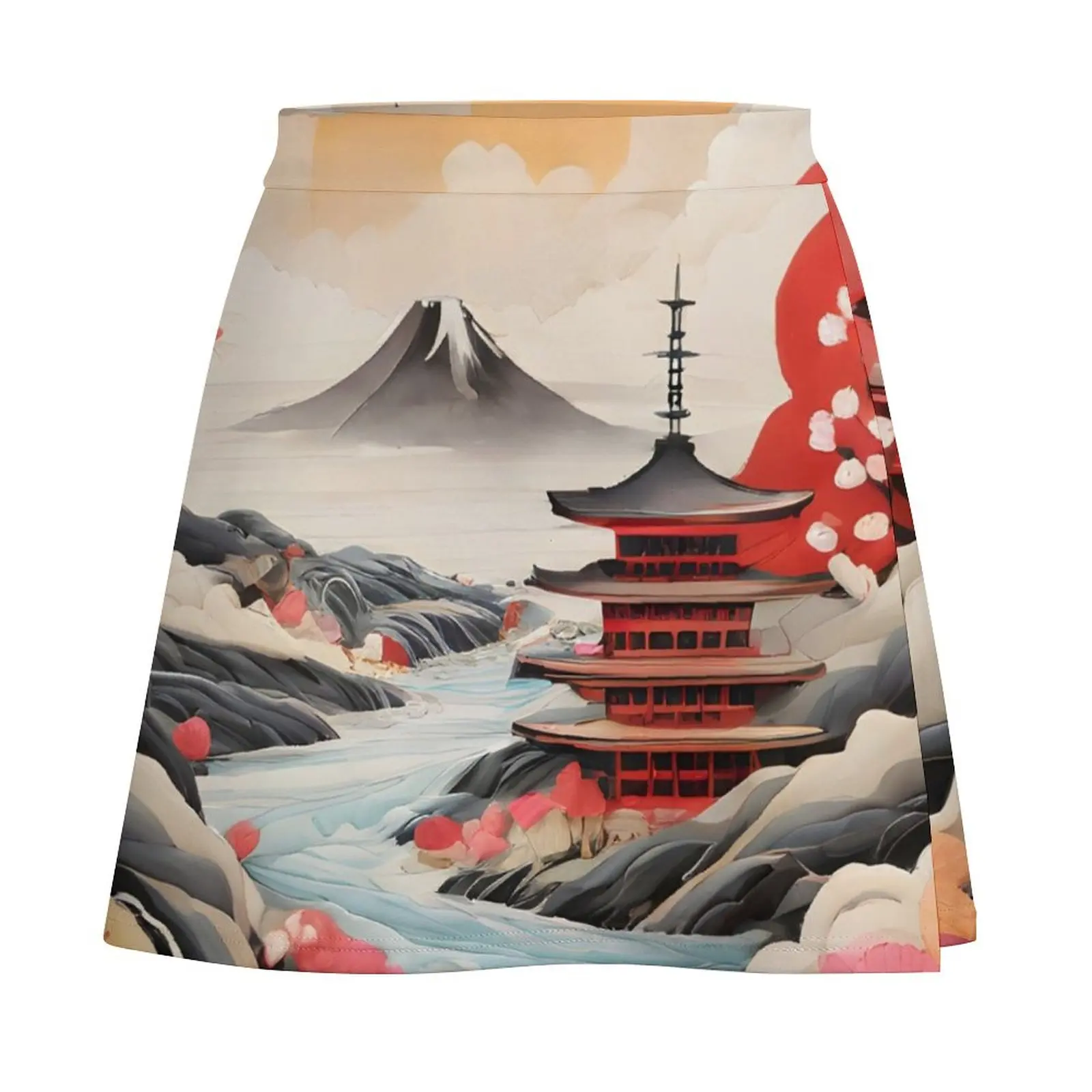 Japanese Art - Harmonizing Nature's Beauty with the Sea Mini Skirt Woman skirts womens skirts Mini Skirt