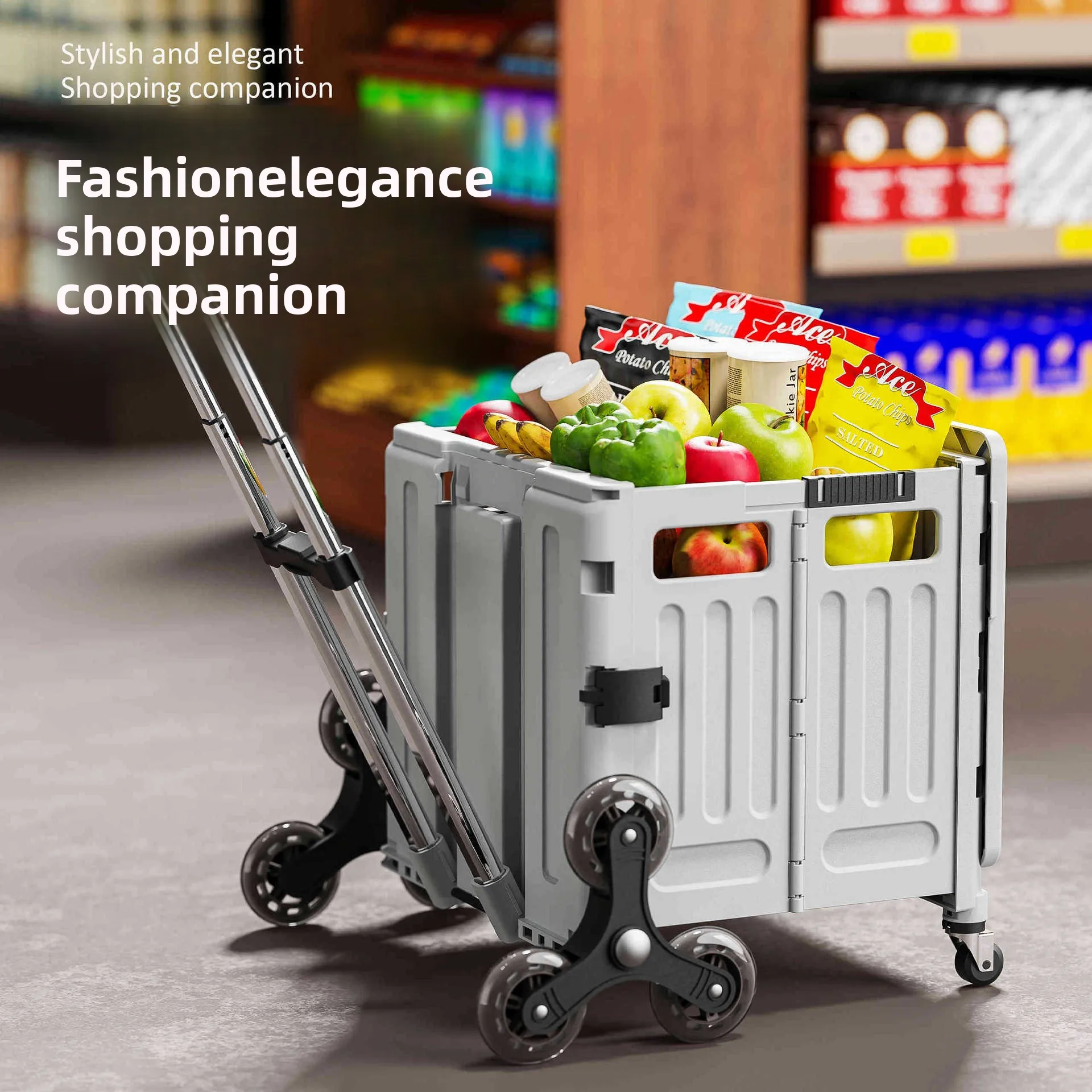 

Folding Shopping Cart Household Multi-functional Mobile Shopping Cart Camping Storage Plastic Large-capacity Shopping Cart