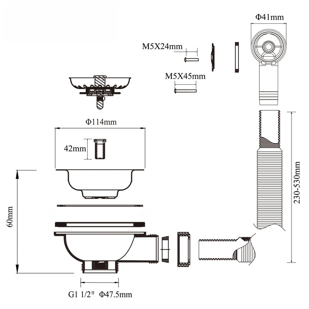 sink-strainer-304-stainless-steel-black-pvd-coated-114mm-with-adjustable-overflow-pipe-anti-clog-design-for-kitchen-sink