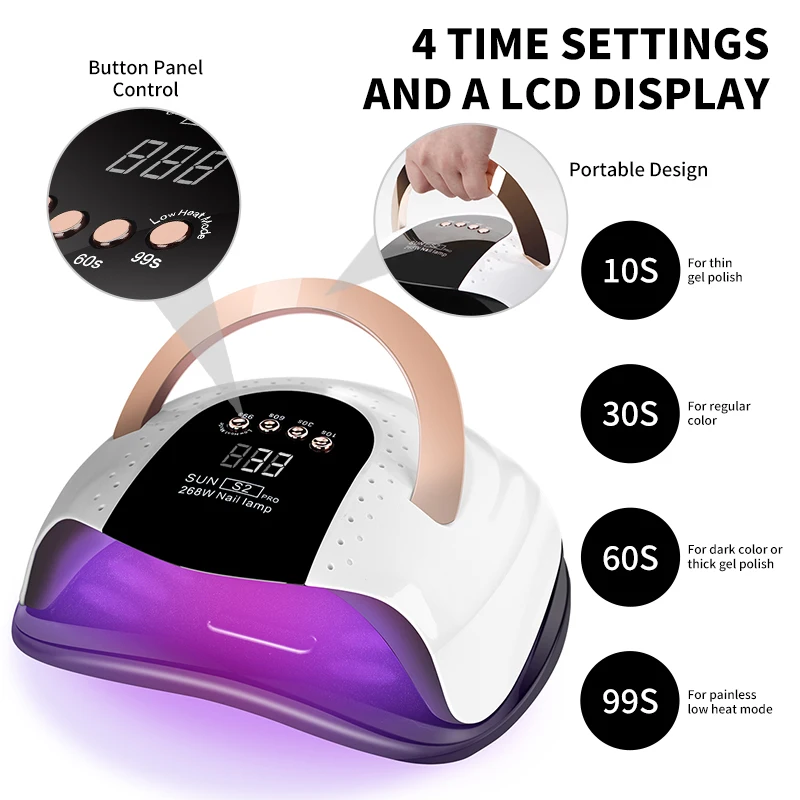 268W Professional UV LED Nail Drying Lamp for Nails Gel Polish Dryer with 4 Timer Setting Auto Sensor Manicure Light Equipment