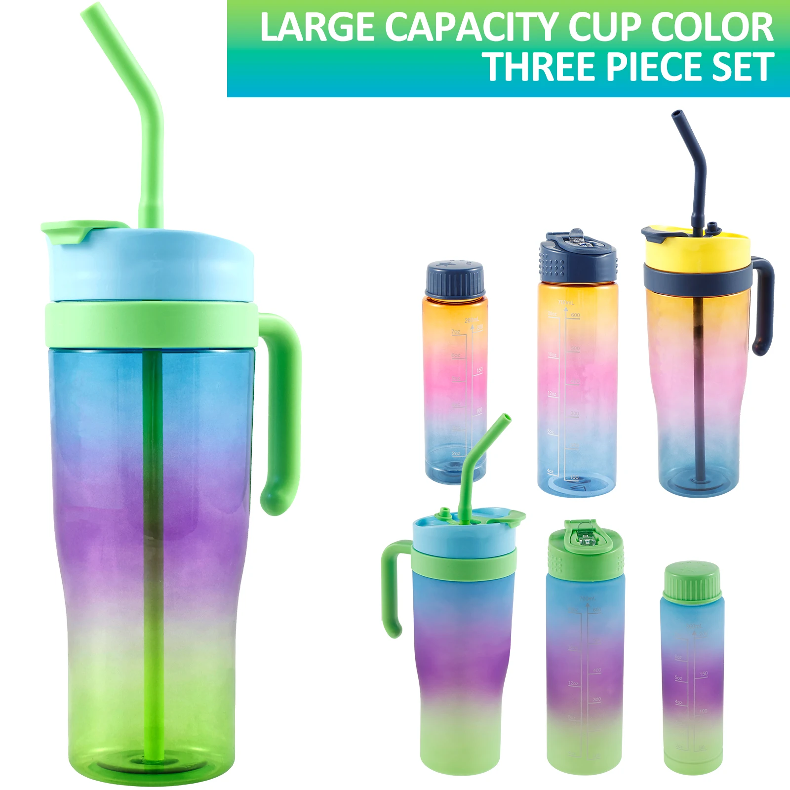 3Pcs Water Bottles with Marker Portable Drinking Water Bottles Food Grade Water Bottle Set Leakproof Drinking Bottles Reusable