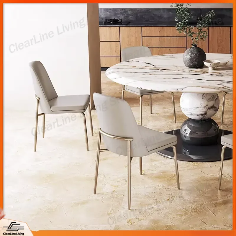 Light Luxury Dining Chair French Cream Style Modern Simple Island Seat Stainless Steel Frame Leather Upholstery Home Kitchen
