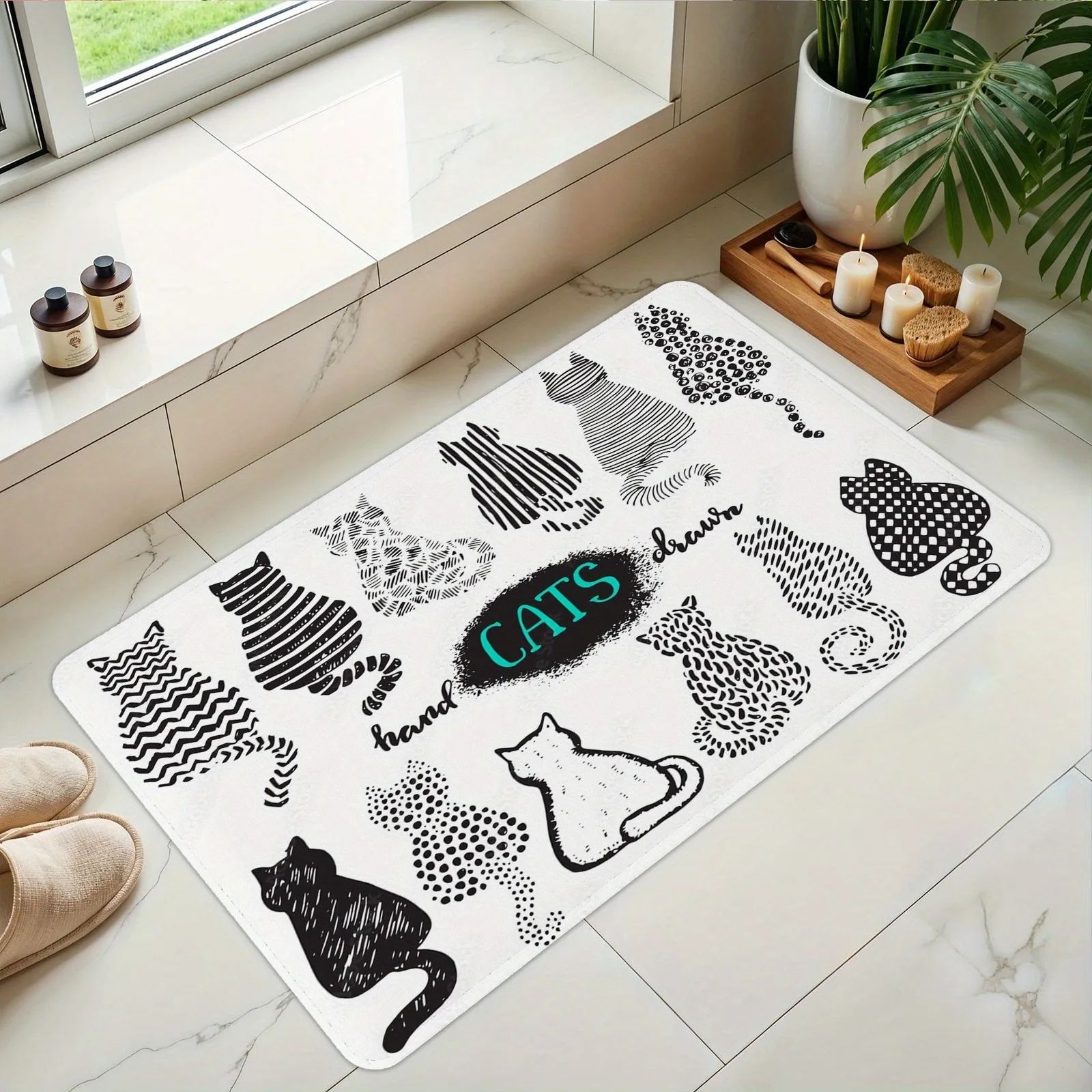 

1PC CATS Pattern Kitchen Rug Non-Slip Door Mats Pop design Bathroom Rug Bath Mat Carpet for Home Sink Laundry Decor