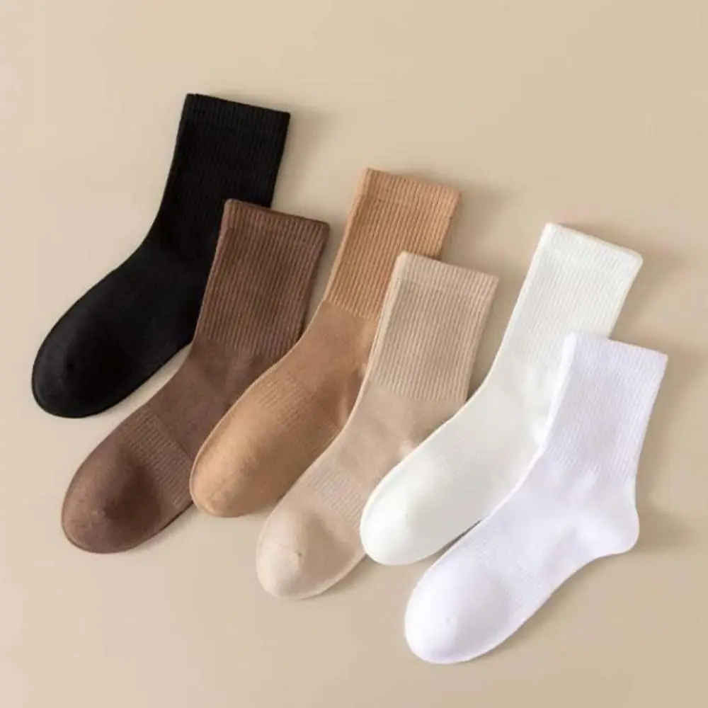 

6Pairs Simple Cotton Socks Wear-resistant Soft Medium Tube Socks Comfortable High Elasticity Solid Color Socks Autumn Winter
