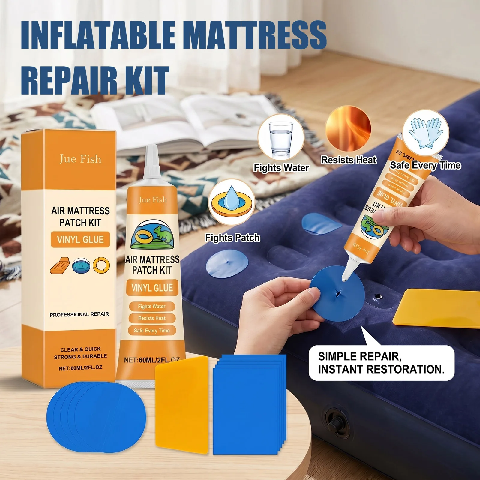 Air Mattress Repair Kit Waterproof Strong Bond Quick Dry Patch Glue Portable Repair for Home Camping Inflatable Products Repair