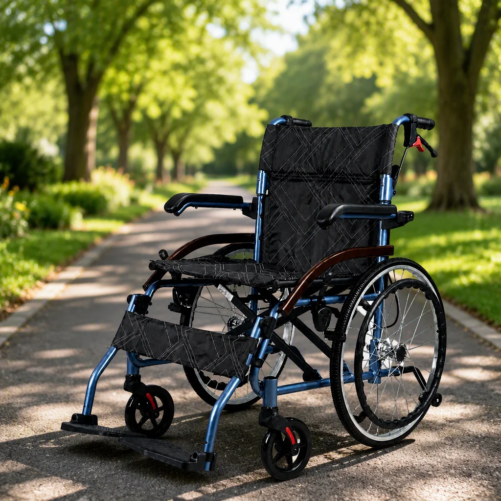 *I% Lightweight Aluminum Manual Wheelchair PUsolid Tires-Foldable Patient Transport Chair for Adults Elderly 100kg Capacity CE