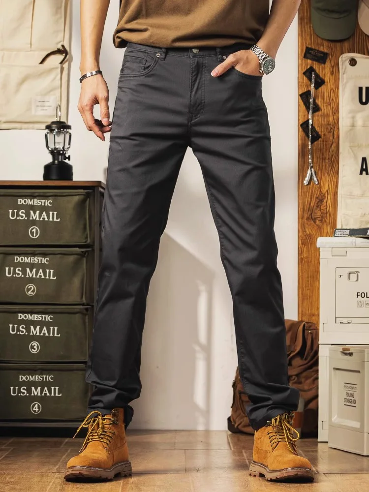 

American Retro Straight Leg Casual Pants Men's Summer Thin ey Workwear Long Pants Anti-Wrinkle Denim Faionable Ci Sle