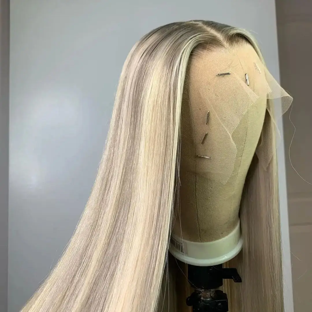 

Синтетический парик балаяж цвета пепельного блонда с мелированием, роскошный парик для вечеринок, парик с кружевной передней частью, для женщин, 30 дюймов, очень длинный, прямой.