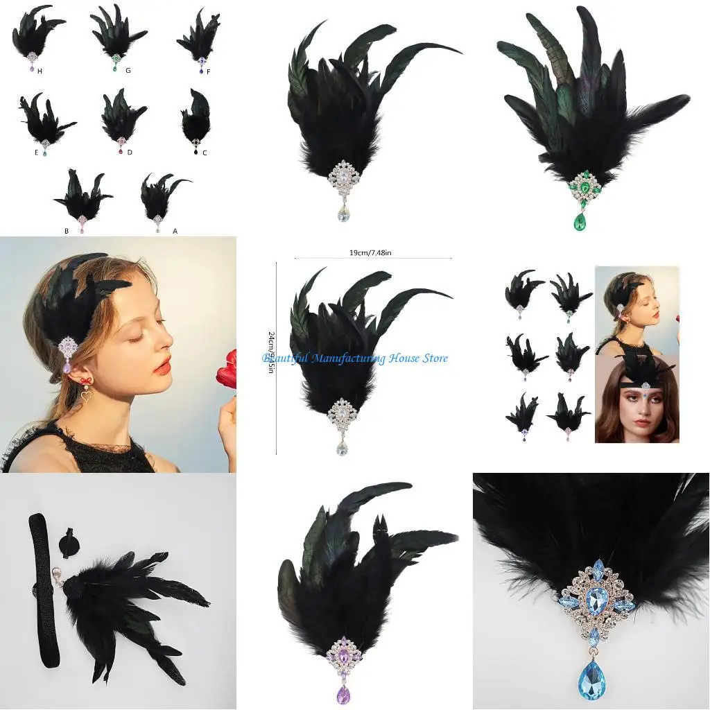 

E56A 2in1 Women Rhinestones Hair Hoop&Hairpin Halloween Cosplay Hairband Medieval Headbands