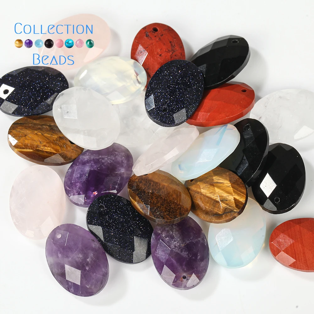 2pcs Natural 18x25mm Yellow Tiger Eye Black Agate Faceted Oval Pendant Loose Beads for Jewelry Making DIY Bracelet Accessory