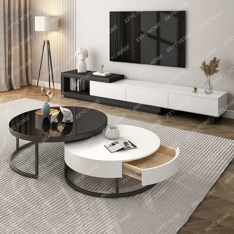 TV cabinet modern simple small apartment living room household slate telescopic solid wood coffee table TV cabinet combination