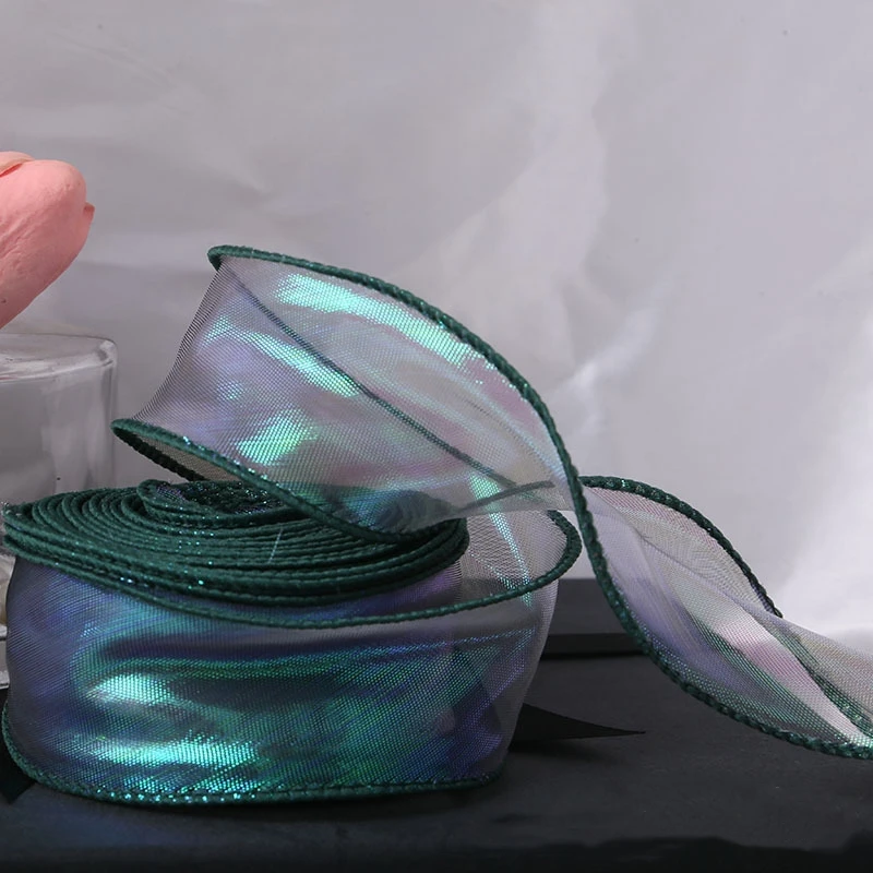 40mm 10yards Fischschwanz Organza Band reflektierende schillernde gewellte Kante Band für Geschenk verpackung DIY Bogen Bouquet Voile Bänder