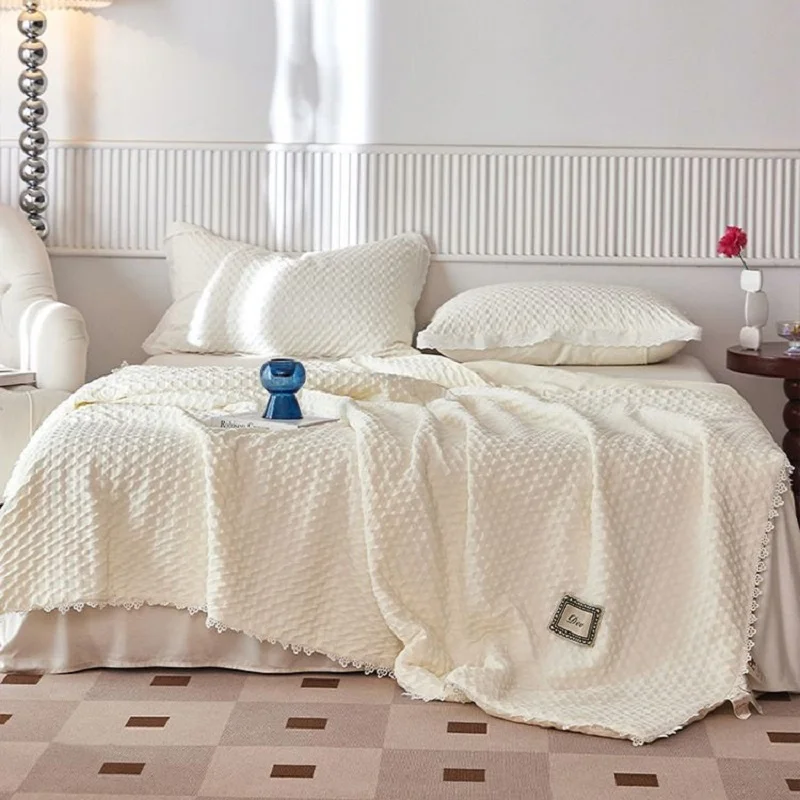 1Pc Korean Lace Style Summer Quilt Bedspread Seersucker Bed Cover Air-conditioning Summer Comforter Blanket Home Bedding Solid