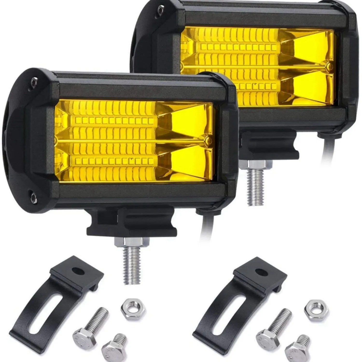 2X 5 Inch 72W LED Work Lights Waterproof Off Road Pod Fog Lights Yellow Lamps for Trucks ATV UTV Polaris Boat Golf